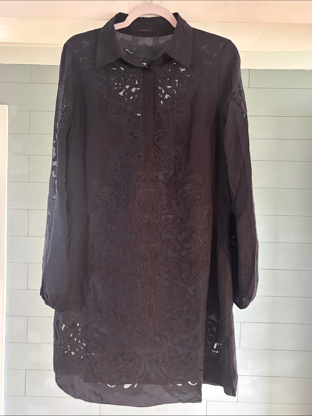Elie Tahari Black Sheer Embroidered Dress